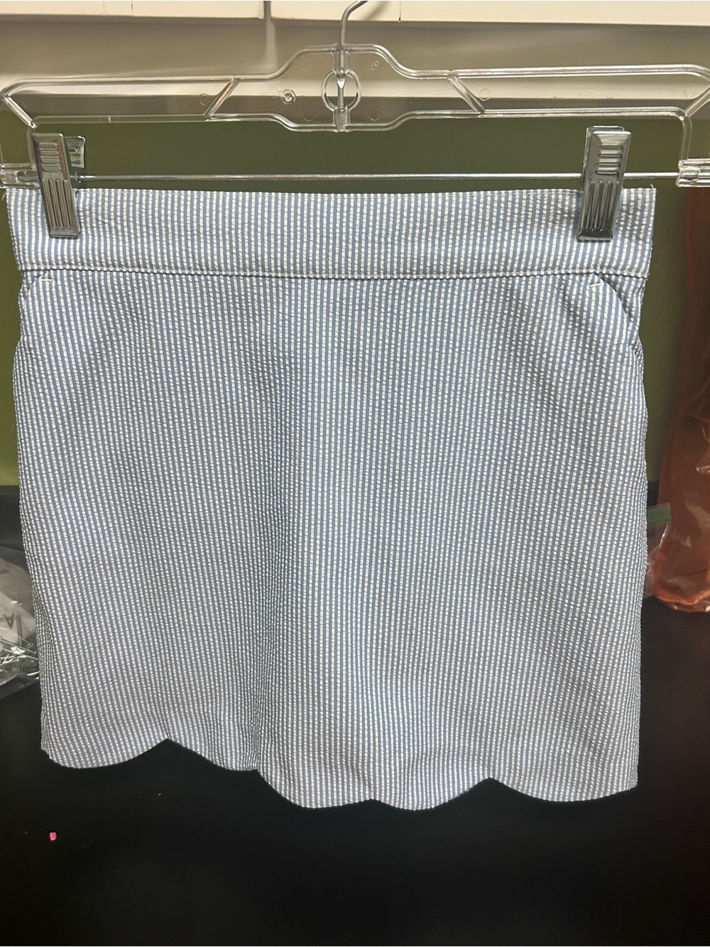 Vineyard Vines Girls Blue and White Seersucker Scalloped skort